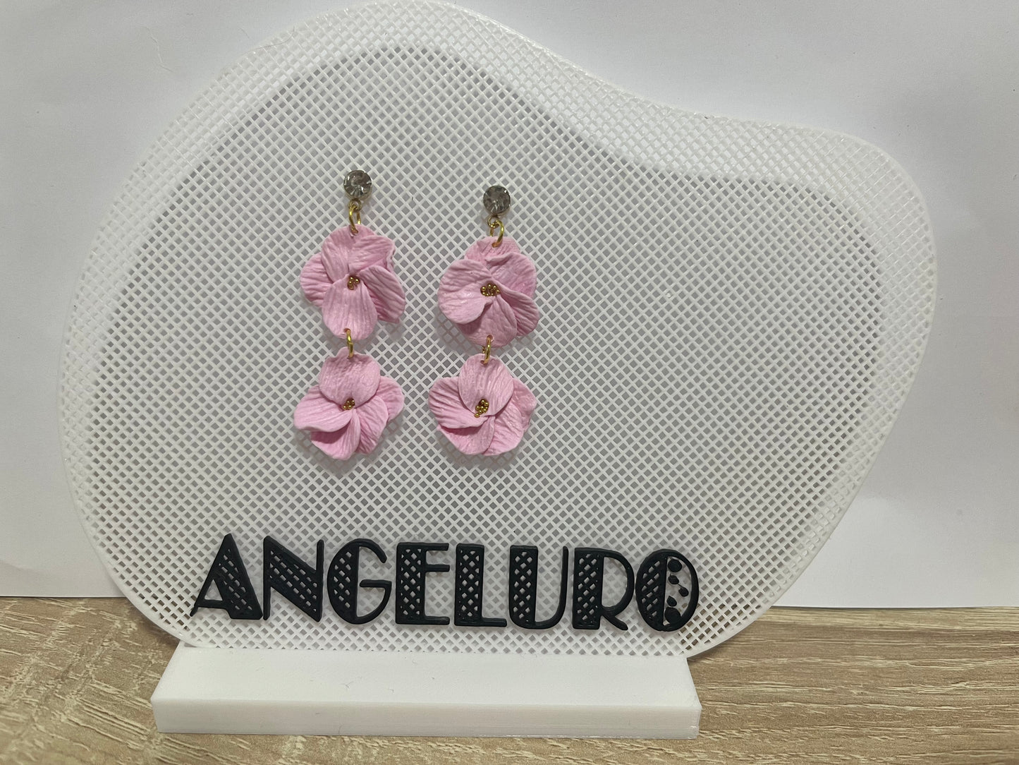 Pendientes doble margarita rosa