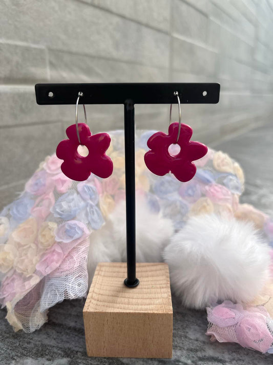 Pendientes charm Flower pop color rosa