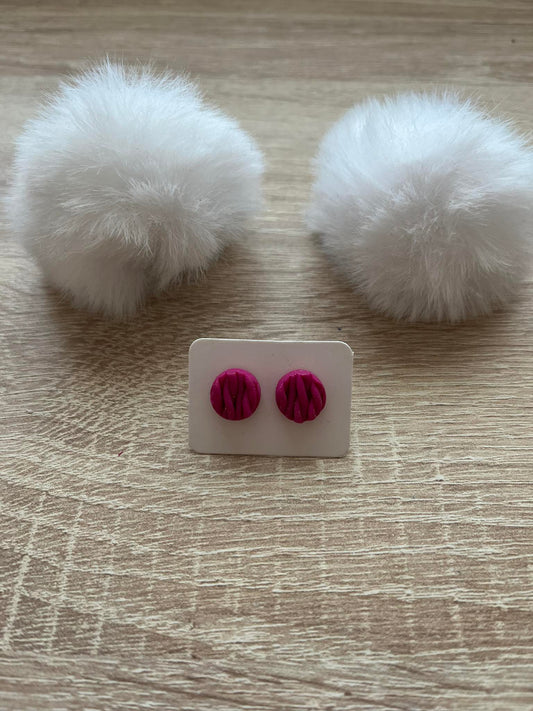 Pendientes Botón trenza rosa brillante