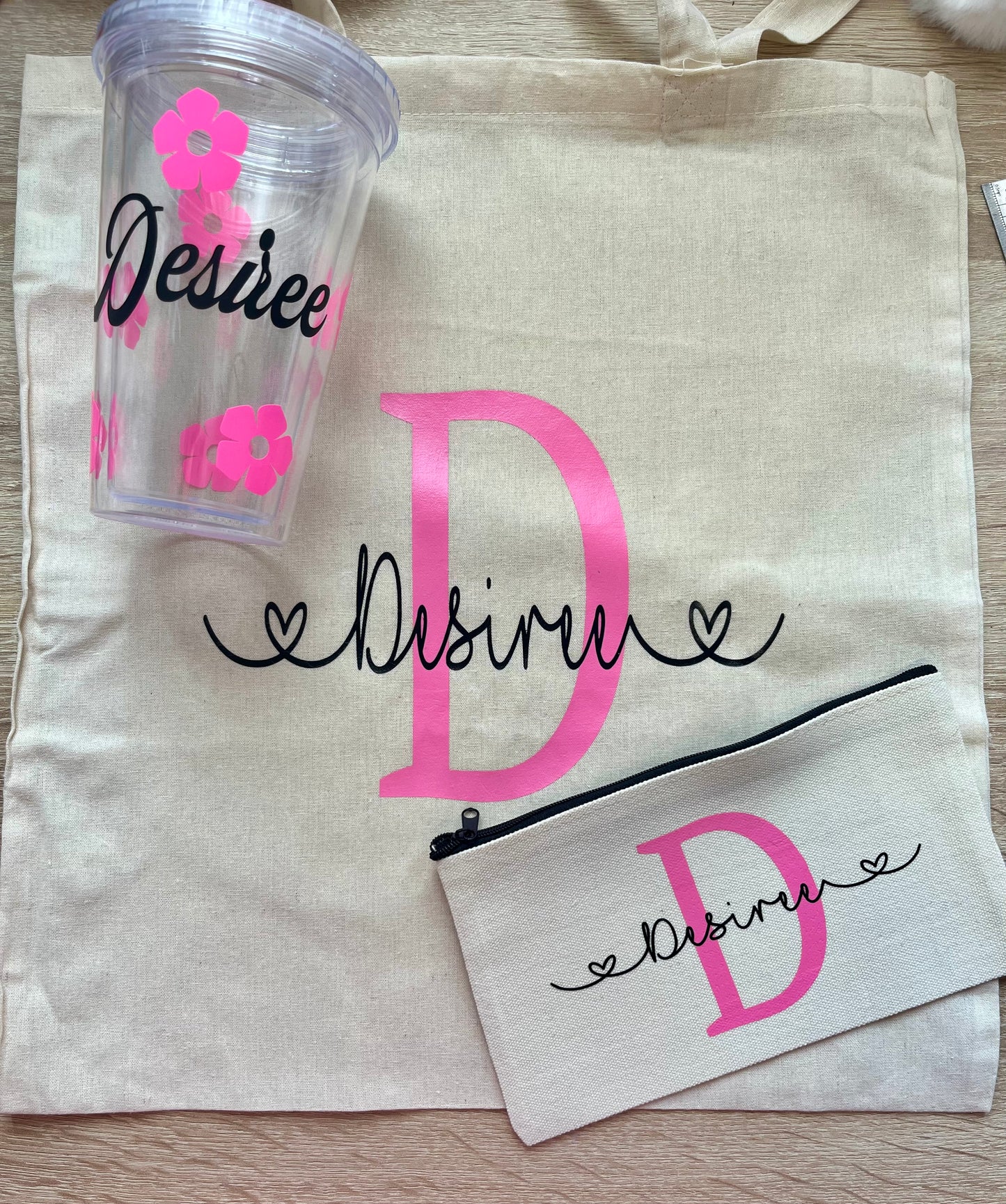 Pack Desiree Tote bag, neceser y vaso personalizados