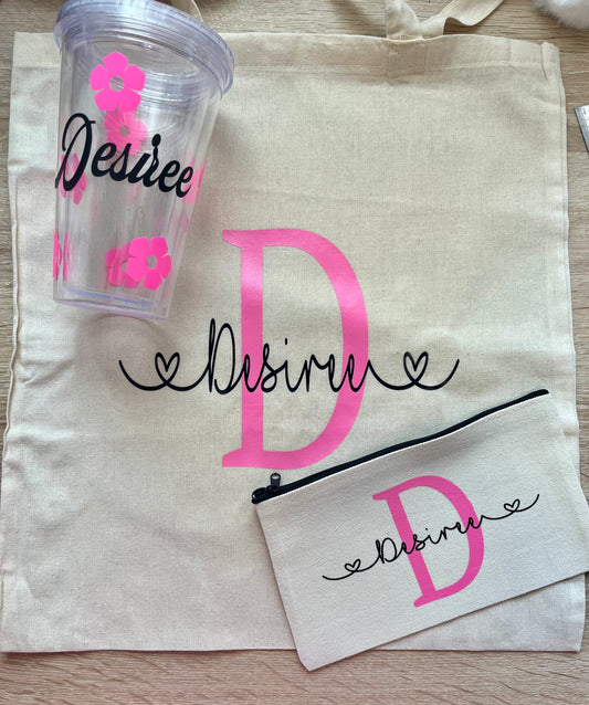 Pack Desiree Tote bag, neceser y vaso personalizados