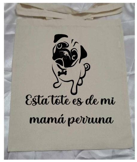 Tote bag Mascota Pug + texto